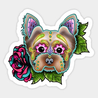 Yorkie - Day of the Dead Sugar Skull Dog Sticker